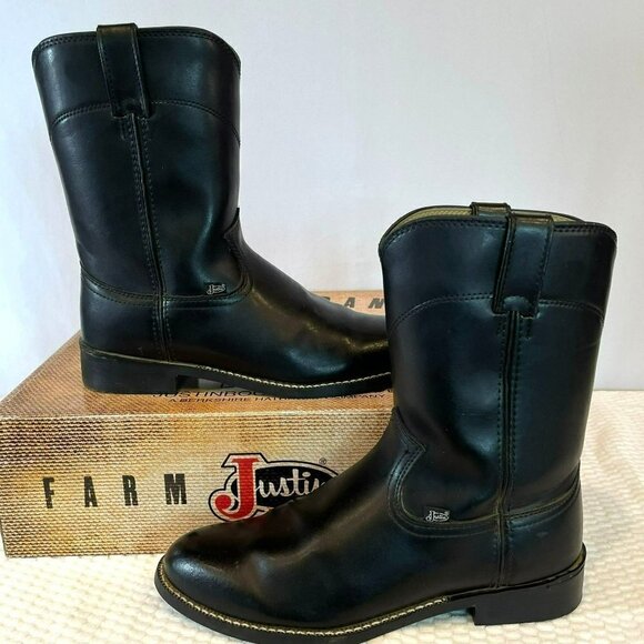 Justin JB3000 Men's Black Leather Boots Size 9.5 EE - Picture 3 of 16
